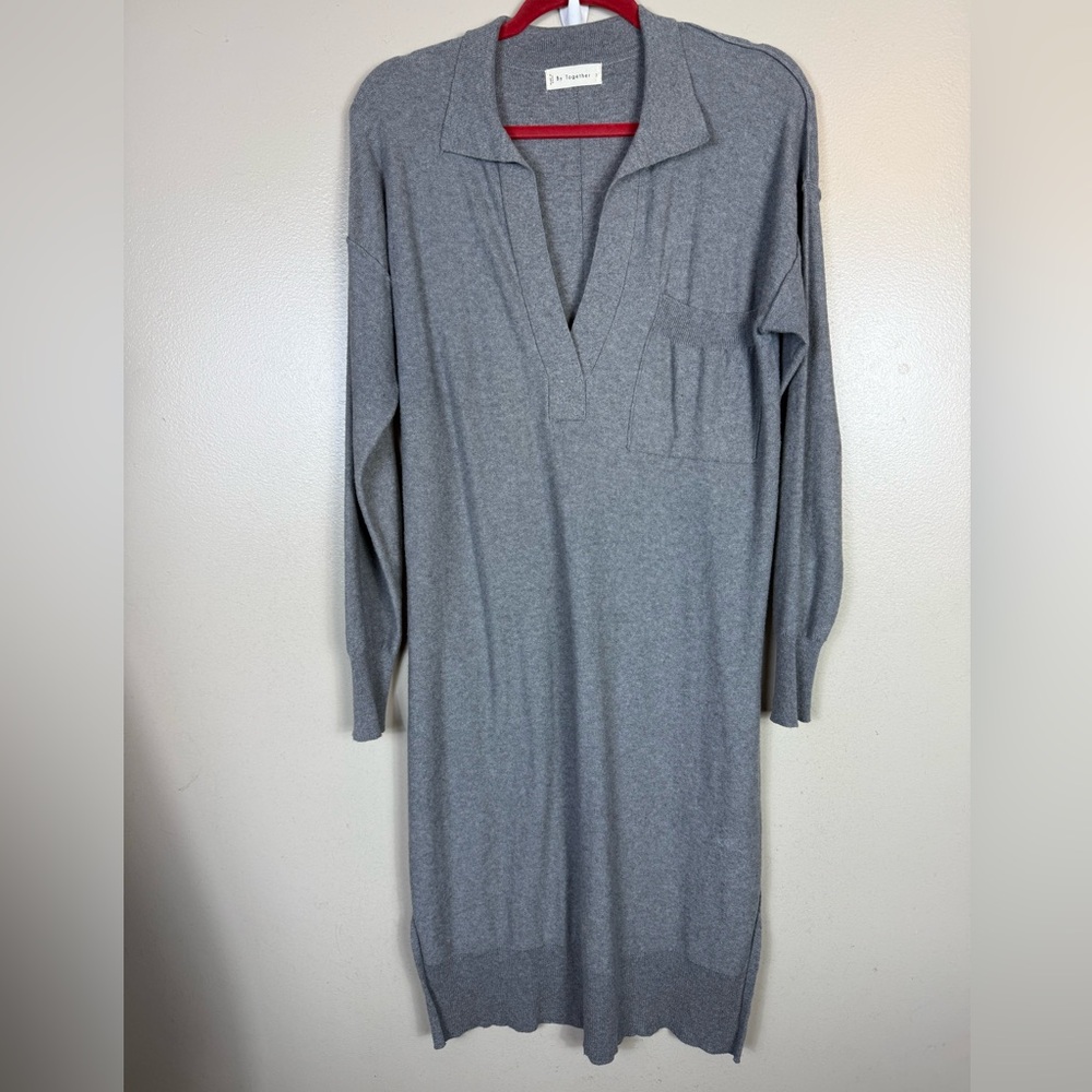 By Together‎ Midi Sweater Dress Cotton Cashmere Blend Gray Small Office Business